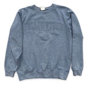 Yellowstone National Park Sweatshirt Blue Mineral Wash Crewneck Unisex Size M